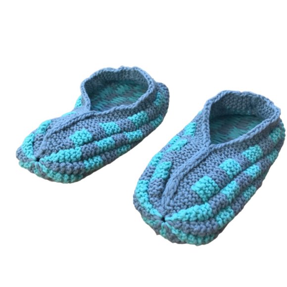 Vintage Turquoise Grey Checker Warm Cozy Slippers - Picture 6 of 6